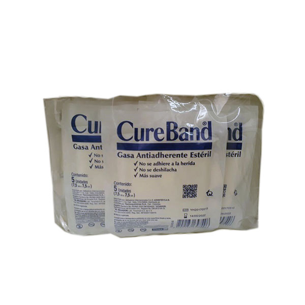 Gasa Antiadherente CureBand Sobre x 5 Und - 7,5x7,5 cm