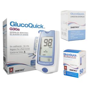 Combo Glucómetro GlucoQuick G30 + Caja de Tiras x50 + Lancetas x50